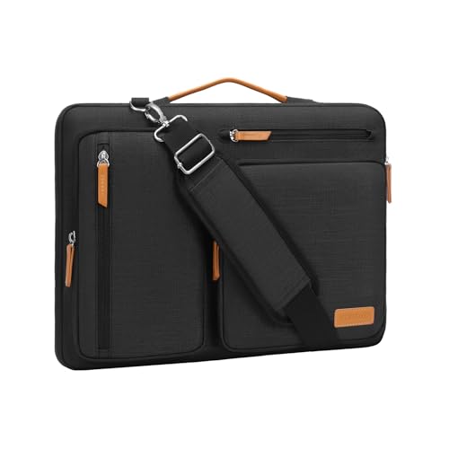 360 Protective Laptop Shoulder Bag 15-16 Inch Computer Messenger Bag with 4 Zipper Pockets Black